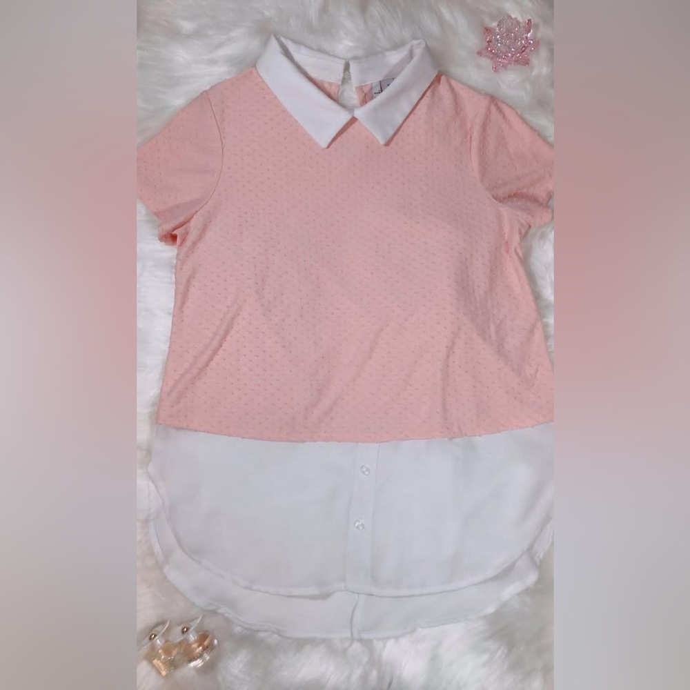 Elle Pink & White Short Sleeve Top Blouse
